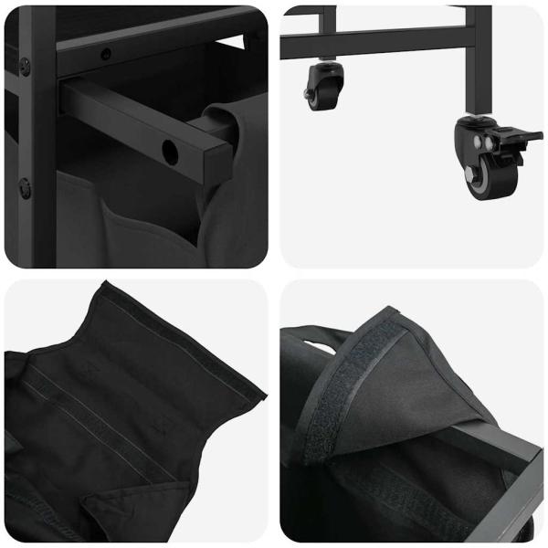 Wäschekorb 2 Fächer mit Rädern Schwarze Eiche