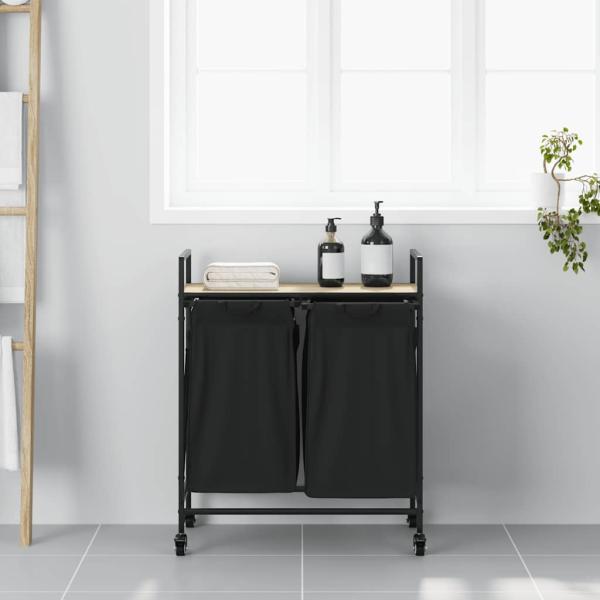 Wäschekorb 2 Fächer mit Rollen Sonoma Eiche