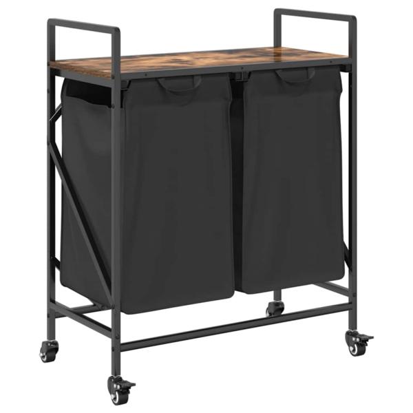 Wäschekorb 2 Fächer mit Rollen Räuchereiche