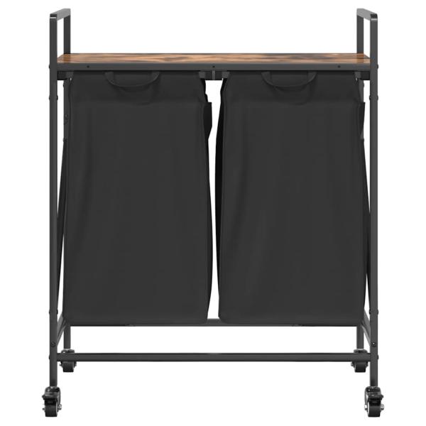 Wäschekorb 2 Fächer mit Rollen Räuchereiche