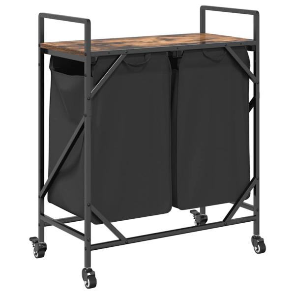 Wäschekorb 2 Fächer mit Rollen Räuchereiche