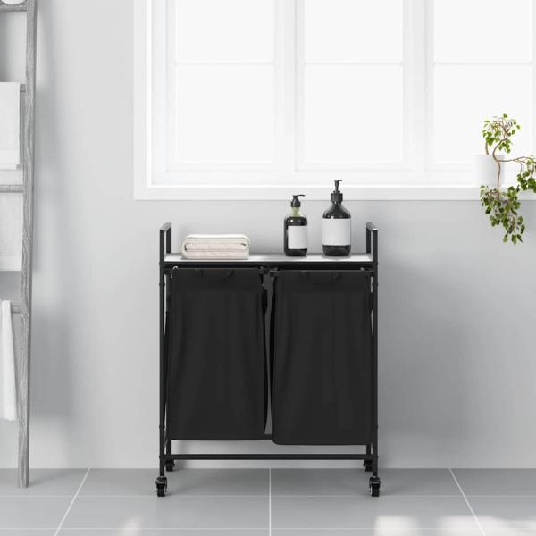 Wäschekorb 2 Fächer mit Rollen Grau Sonoma