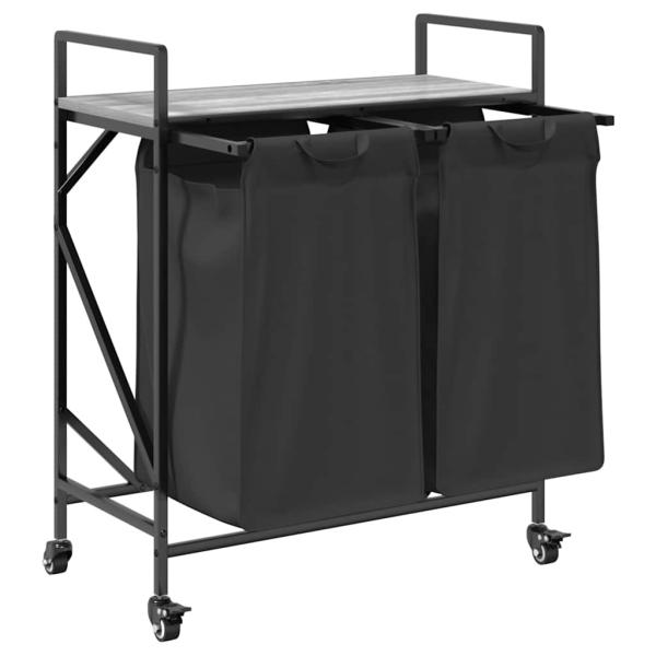 Wäschekorb 2 Fächer mit Rollen Grau Sonoma