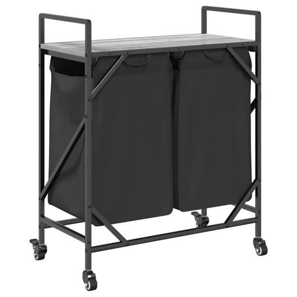 Wäschekorb 2 Fächer mit Rollen Grau Sonoma