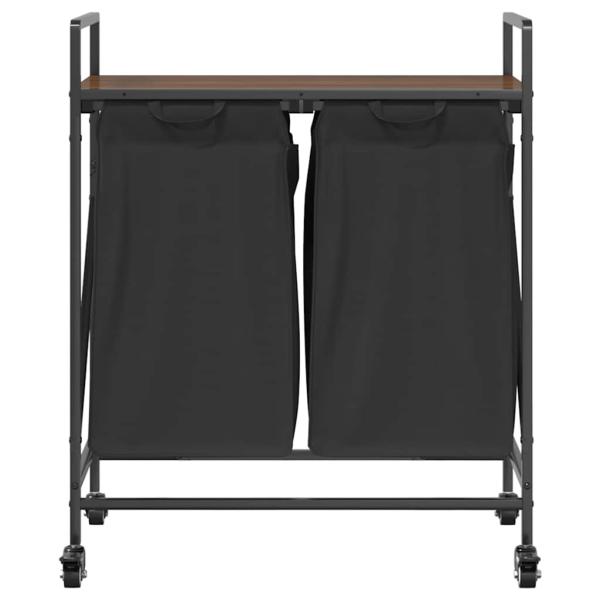 Wäschekorb 2 Fächer mit Rädern Braune Eiche