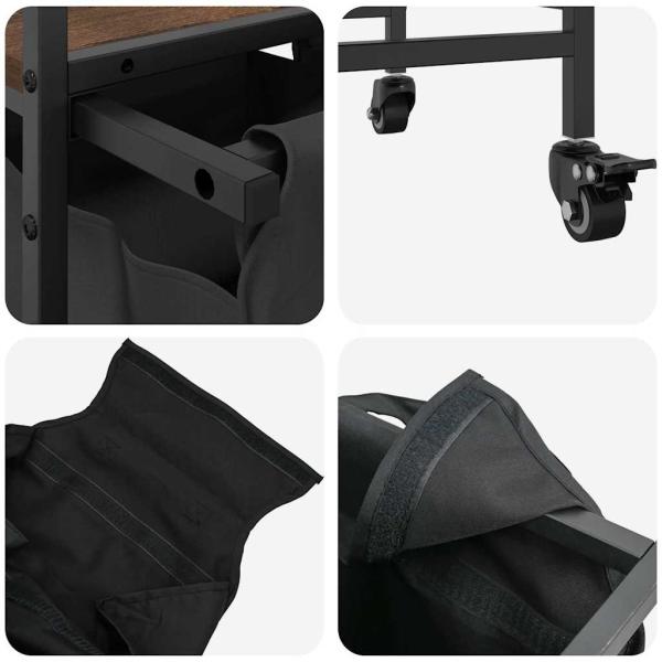 Wäschekorb 2 Fächer mit Rädern Braune Eiche