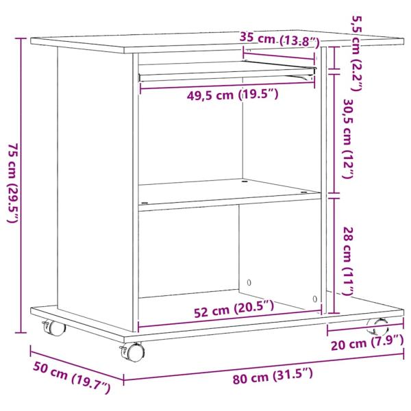 Computertisch Eiche schwarz 80x50x75 cm Holzwerkstoff