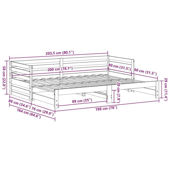 Tagesbett mit Ausziehbett ohne Matratze 80x200 cm