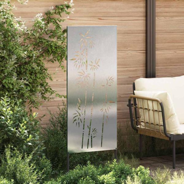 Garten Sichtschutz-Leinwand Floral Silber 50 x 140 cm Edelstahl