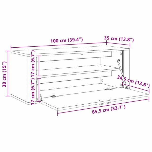 Schuhschrank Eiche handwerklich 100 x 35 x 38 cm Holzwerkstoff