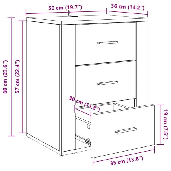 Nachttisch Eiche handwerklich 50 x 36 x 60 cm Holzwerkstoff