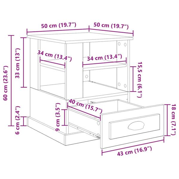 Nachttisch mit Schubladen Altholz 50 x 50 x 60 cm Holzwerkstoff