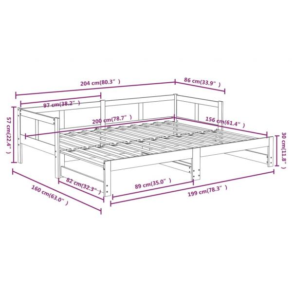 Ausziehbares Tagesbett Massivholz Kiefer 2x(80x200) cm