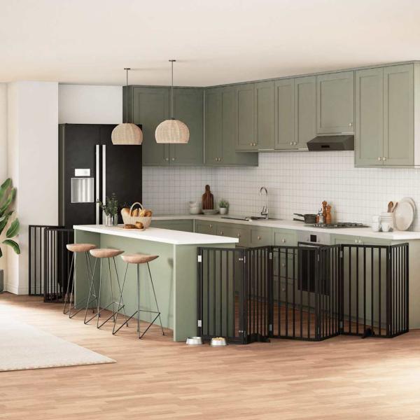 ARDEBO.de - 9-tlg. Hundetor mit Tür Faltbar Schwarz 450 cm Pappelholz