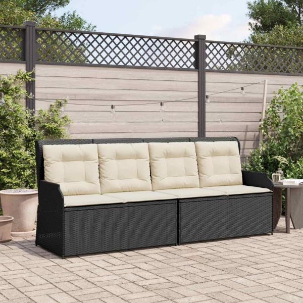 ARDEBO.de - Gartenbank mit Kissen Schwarz Poly Rattan