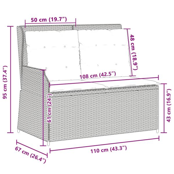 Gartenbank mit Kissen Schwarz Poly Rattan