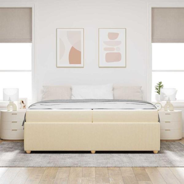 Bettgestell mit Matratze mit Matratze Creme 200 x 200 cm Stoff