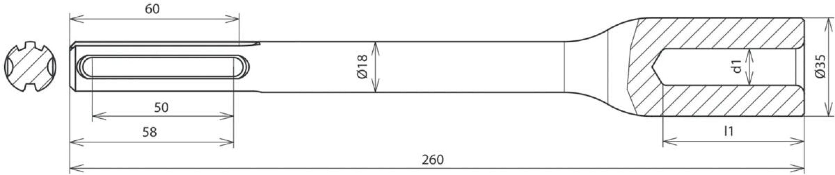 Dehn HE TE 20 SDS MAX VH STBLANK Hammereinsatz für Tiefenerder D20mm L260mm Ausführung SDS-max (620030)