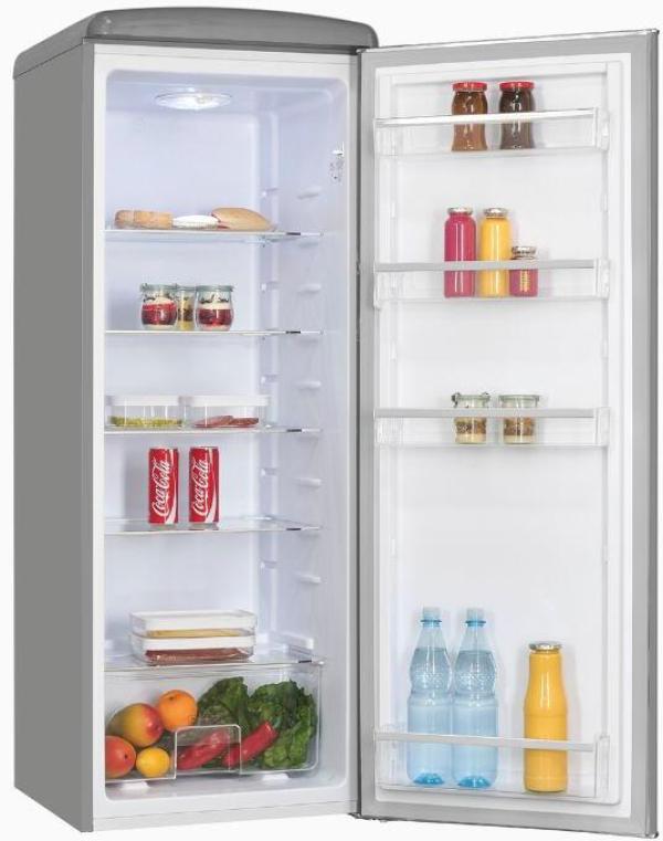 Exquisit RKS325-V-H-161E Retro Vollraumkühlschrank, 54,5 cm breit, 229 L, LED-Innenbeleuchtung, grau