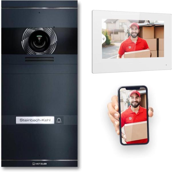ARDEBO.de Metzler VDM10 2.0 Video Türsprechanlage Komplettset, mit HD-Kamera für 1 Familienhaus, mit austauschbarem Namensschild, LAN/POE, App, Anthrazit, V2A Edelstahl (VDM10-NEO-SET-POE-1T-AN)