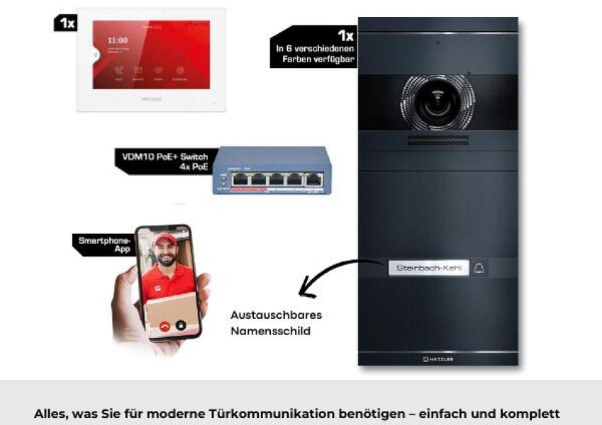 Metzler VDM10 2.0 Video Türsprechanlage Komplettset, mit HD-Kamera für 1 Familienhaus, mit austauschbarem Namensschild, LAN/POE, App, Anthrazit, V2A Edelstahl (VDM10-NEO-SET-POE-1T-AN)