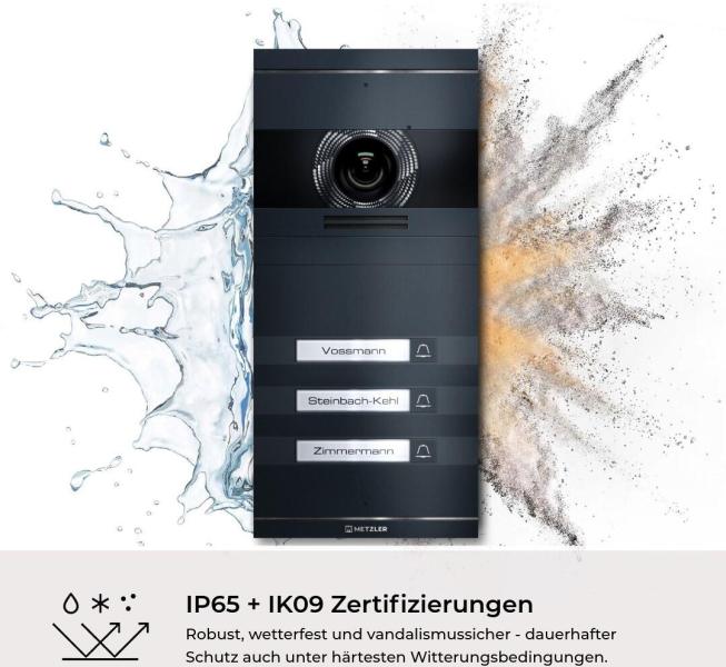 Metzler VDM10 2.0 Video Türsprechanlage Komplettset, mit HD-Kamera für 1 Familienhaus, mit austauschbarem Namensschild, LAN/POE, App, Anthrazit, V2A Edelstahl (VDM10-NEO-SET-POE-1T-AN)