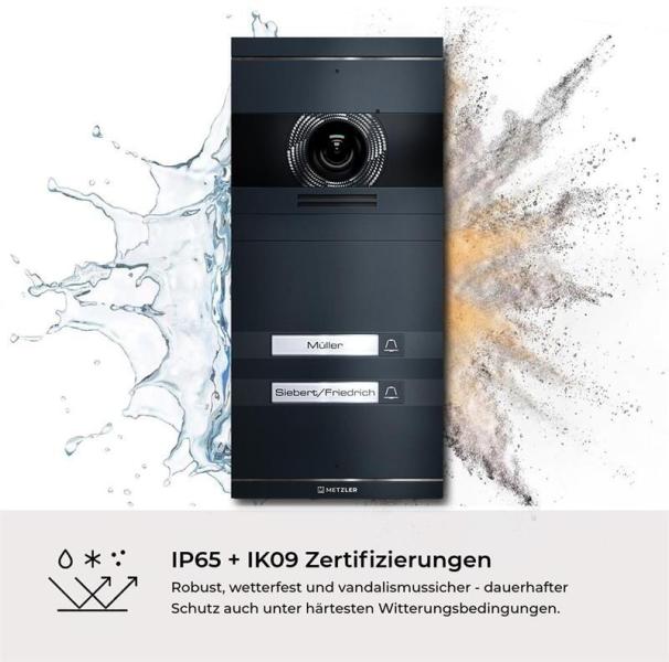Metzler VDM10 2.0 Video Türsprechanlage Komplettset, mit HD-Kamera für 2 Familienhaus, mit austauschbarem Namensschild, LAN/POE, App, Anthrazit, V2A Edelstahl (VDM10-NEO-SET-POE-2T-AN)