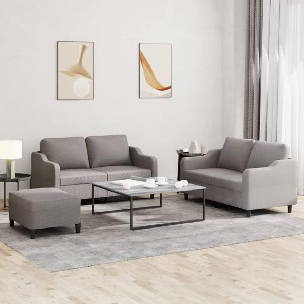 ARDEBO.de - 3-tlg. Sofagarnitur mit Kissen Taupe Stoff