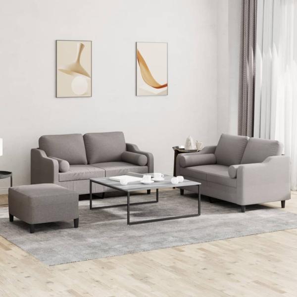 ARDEBO.de - 3-tlg. Sofagarnitur mit Kissen Taupe Stoff