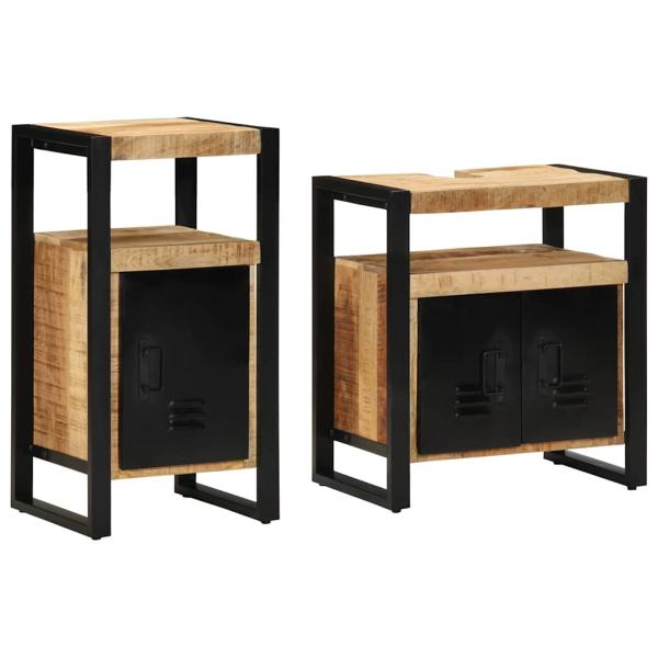 ARDEBO.de - Badezimmermöbel Set 2 pcs Braun Massives, grobes Mangoholz