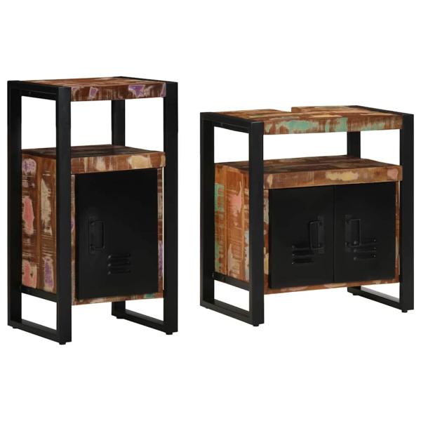 Badezimmermöbel Set mit Tür 2 pcs Braun recyceltes Massivholz