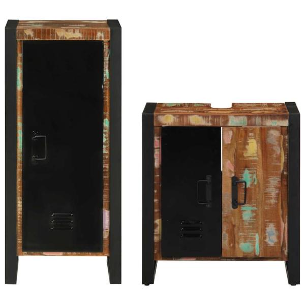 ARDEBO.de - Badezimmermöbel Set mit Regal mit Tür recyceltes Massivholz