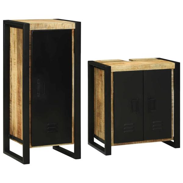 ARDEBO.de - Badezimmermöbel Set mit Tür 2 pcs Braun Massives Mango-Holz