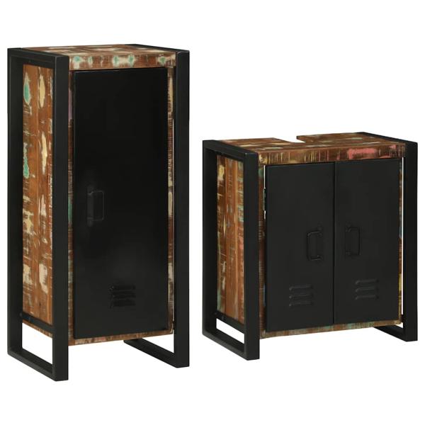 Badezimmermöbel Set 2 pcs Mehrfarbig Massives recyceltes Holz