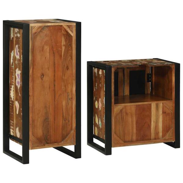 Badezimmermöbel Set 2 pcs Mehrfarbig Massives recyceltes Holz