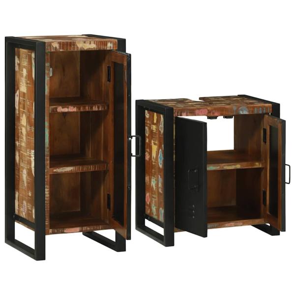 Badezimmermöbel Set 2 pcs Mehrfarbig Massives recyceltes Holz