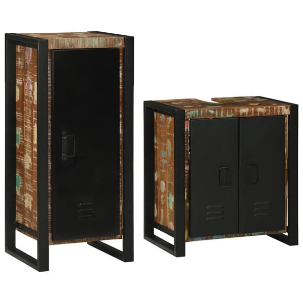 Badezimmermöbel Set 2 pcs Mehrfarbig Massives recyceltes Holz