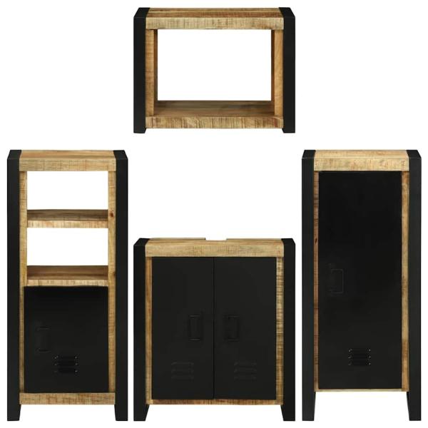 Badezimmermöbel Set mit Tür 4 pcs Braun Massives Mango-Holz