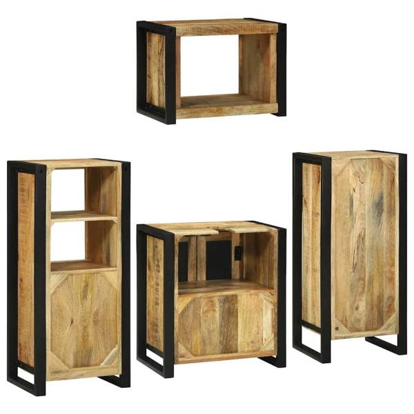 Badezimmermöbel Set mit Tür 4 pcs Braun Massives Mango-Holz