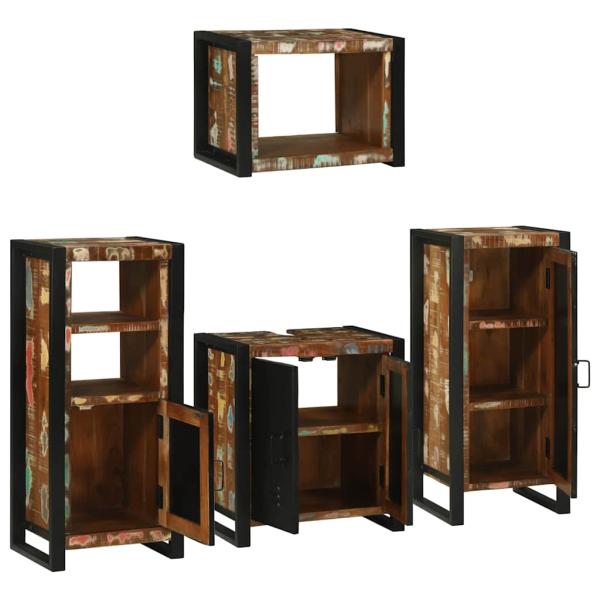 Badezimmermöbel Set 4 pcs Mehrfarbig Massives recyceltes Holz