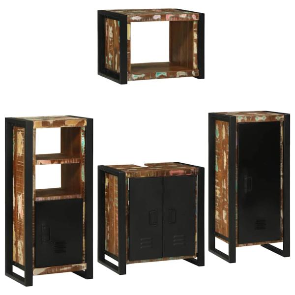 Badezimmermöbel Set 4 pcs Mehrfarbig Massives recyceltes Holz