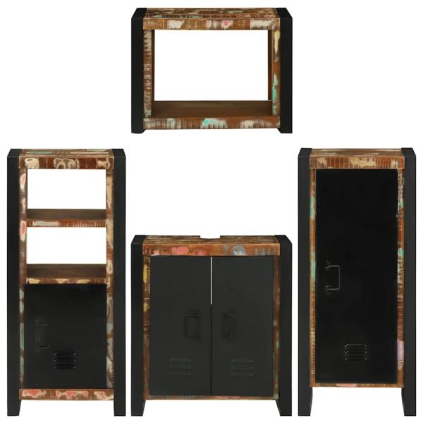 Badezimmermöbel Set 4 pcs Mehrfarbig Massives recyceltes Holz
