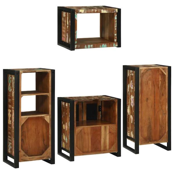 Badezimmermöbel Set 4 pcs Mehrfarbig Massives recyceltes Holz