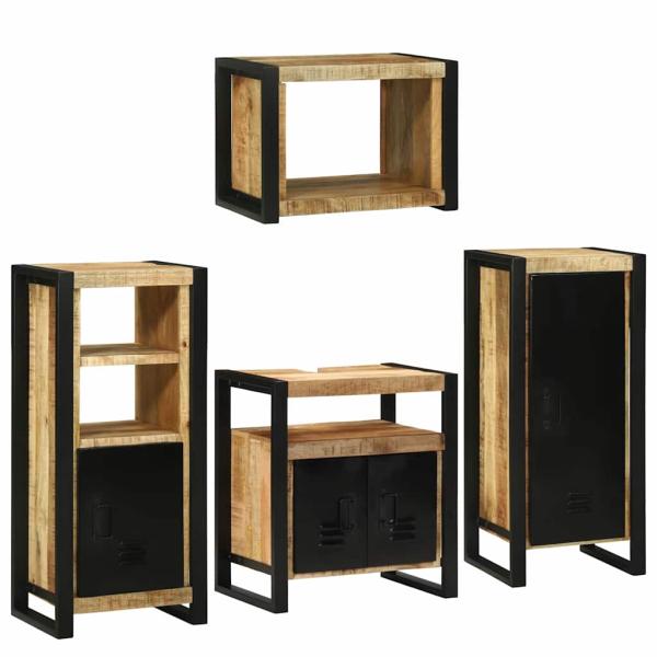 ARDEBO.de - Badezimmermöbel Set mit Tür 4 pcs Braun Massives Mango-Holz
