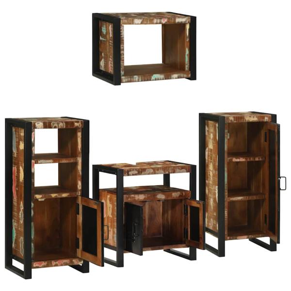 Badezimmermöbel Set 4 pcs Mehrfarbig Massives recyceltes Holz