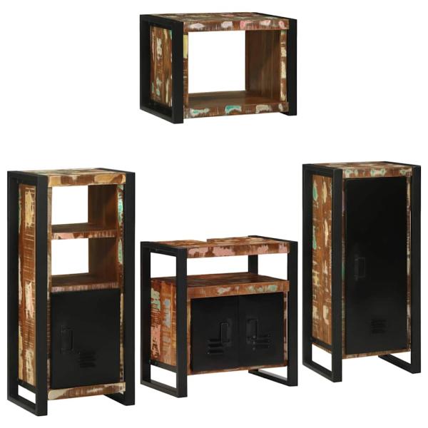 Badezimmermöbel Set 4 pcs Mehrfarbig Massives recyceltes Holz