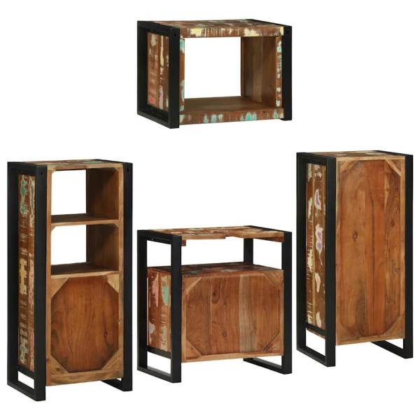 Badezimmermöbel Set 4 pcs Mehrfarbig Massives recyceltes Holz