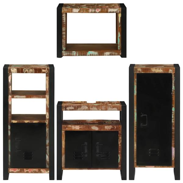 Badezimmermöbel Set 4 pcs Mehrfarbig Massives recyceltes Holz