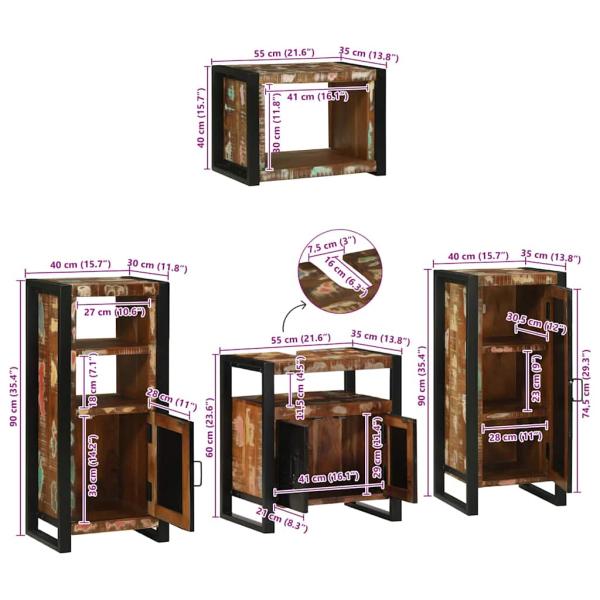 Badezimmermöbel Set 4 pcs Mehrfarbig Massives recyceltes Holz