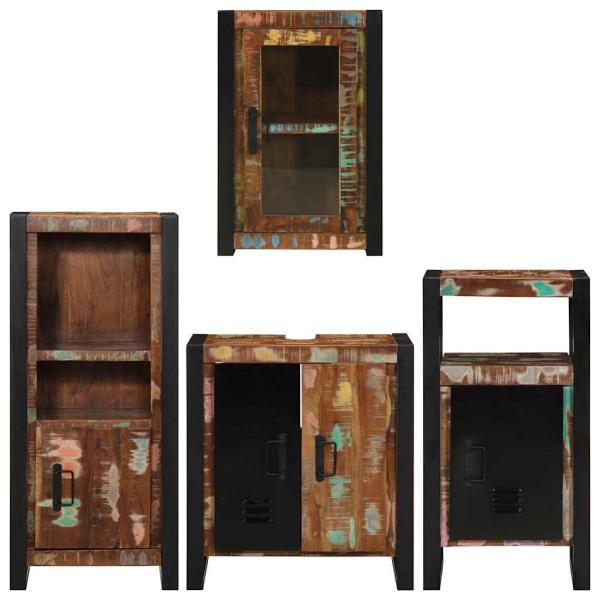 Badezimmermöbel Set 4 pcs Mehrfarbig Massives recyceltes Holz